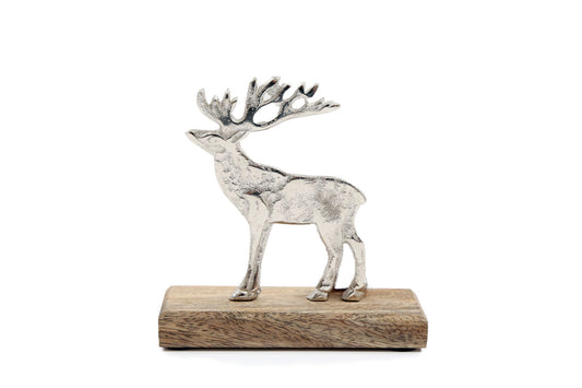 Silver Reindeer On Wood Base