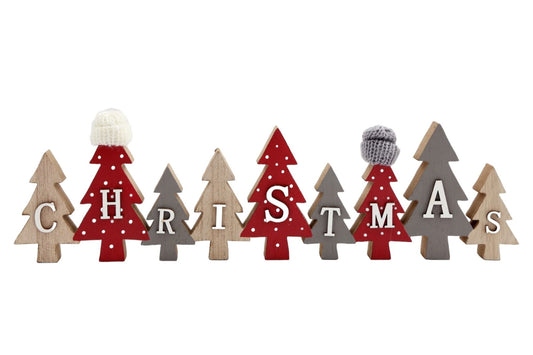 Row of Christmas Trees with Hats Decoration